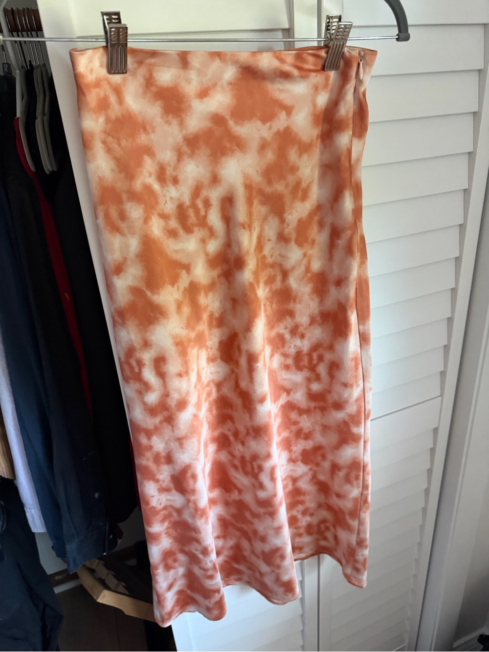Forever 21 Orange and White Tie-Dye Midi Slip Skirt